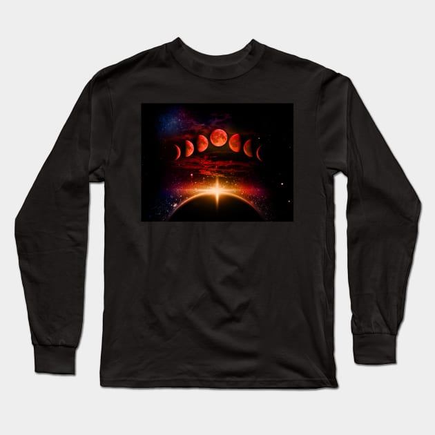 Blood Moon Space Scene Long Sleeve T-Shirt by shaireproductions